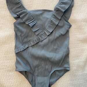 H&M 4T Ruffled Blue Ribbed Swimsuit